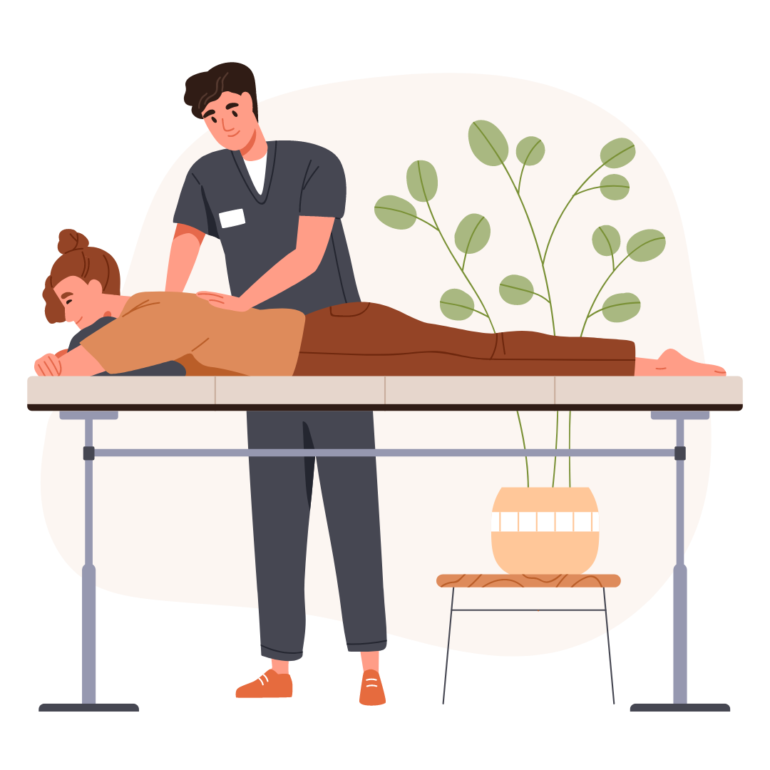 Physiotherapuet massiert Frau auf Behandlungliege